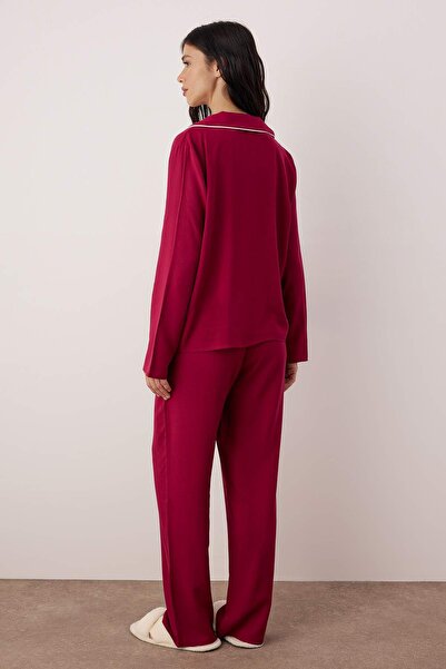 Trendyol Collection Dark Burgundy Viscose Plain Shally Woven Pajama Set Thmaw25Pt00032