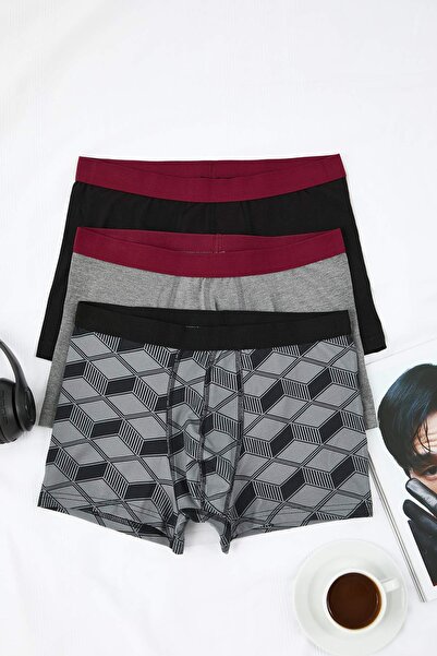 Trendyol Collection 3-Pack Black Minimal Printed-Solid Mix Cotton Boxer Tmnaw25Bx00022