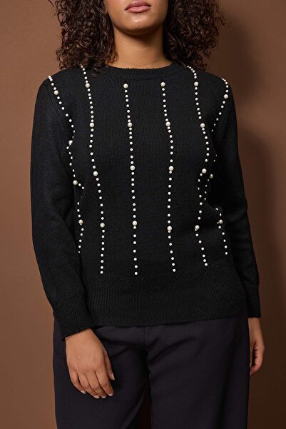 Trendyol Curve Black Pearl Detailed Knitwear Sweater Tbbaw26An00003