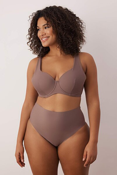 Trendyol Curve Brown Micro Plus Size Lingerie Set Tbbaw26Dg00006