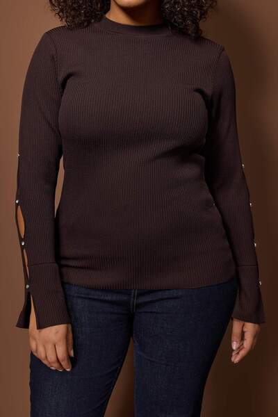 Trendyol Curve Brown Bodycon Slim Knit Blouse Tbbaw24Af00021