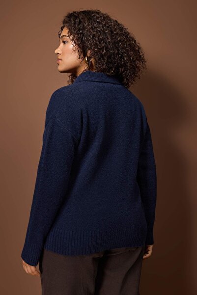 Trendyol Curve Navy Blue Polo Neck Soft Feel Knitwear Sweater Tbbaw26An00024