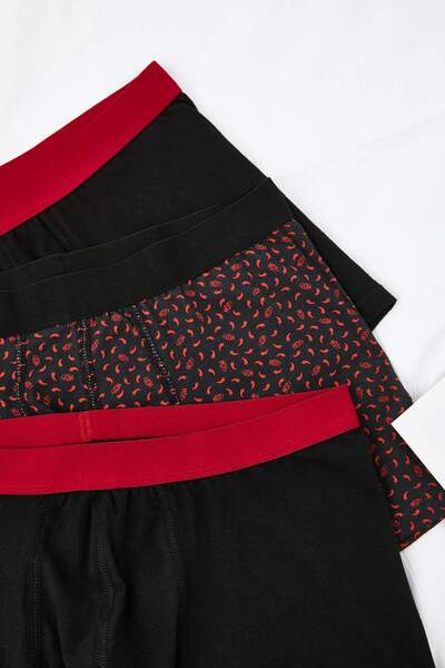 Trendyol Collection Black Patterned-Solid 3-Pack Cotton Boxer Tmnaw22Bx0010