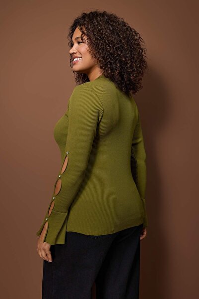 Trendyol Curve Λαδί πράσινο που αγκαλιάζει το σώμα λεπτό πλεκτό μπλουζάκι TBBAW24AF00021