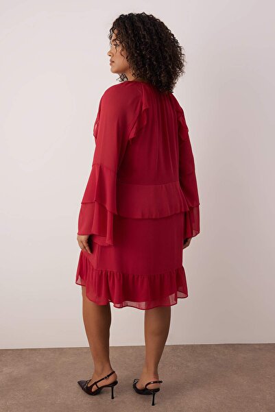 Trendyol Curve Tile Yoryo Chiffon Woven Plus Size Dress Tbbaw26Ah00078