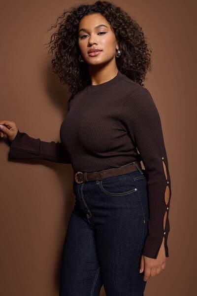 Trendyol Curve Brown Bodycon Slim Knit Blouse Tbbaw24Af00021