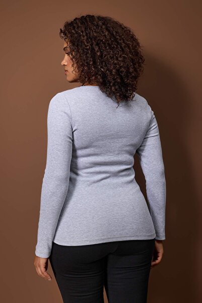 Trendyol Curve Gray Melange Camisole Knitted Plus Size Blouse