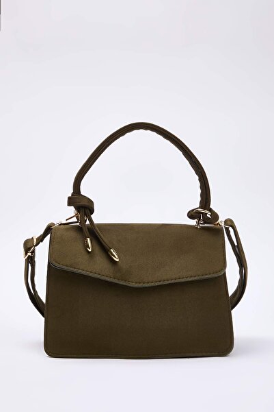 TRENDYOL SHOES Khakifarbene Mini-/kleine City-Umhängetasche aus Wildleder mit Kreuzriemen TAKSS25OC00007