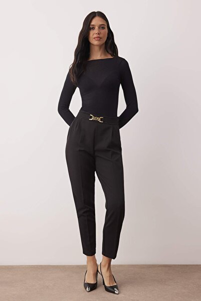 Trendyol Collection Black Carrot Mold Buckle Detailed Trousers Twoaw26Pl00154