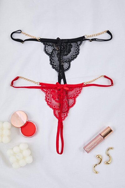 Trendyol Collection Πολύχρωμο εσώρουχο με δαντέλα 2 τεμαχίων με αλυσίδα THMAW26KU00051