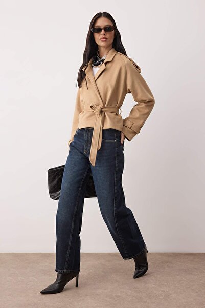 Trendyol Collection Mink Suede Mono Closure Regular Short Trench Coat Twoaw26Tr00025