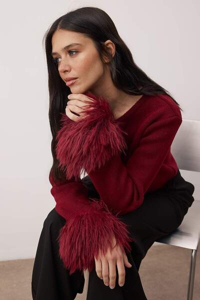 Trendyol Collection Burgundy Otriş and Button Detailed Knitwear Cardigan Twoaw26Hi00280