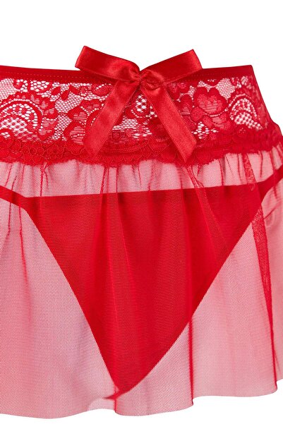 Trendyol Collection Rotes Spitzen-Unterwäsche-Set ohne Körbchen THMAW26CC00034