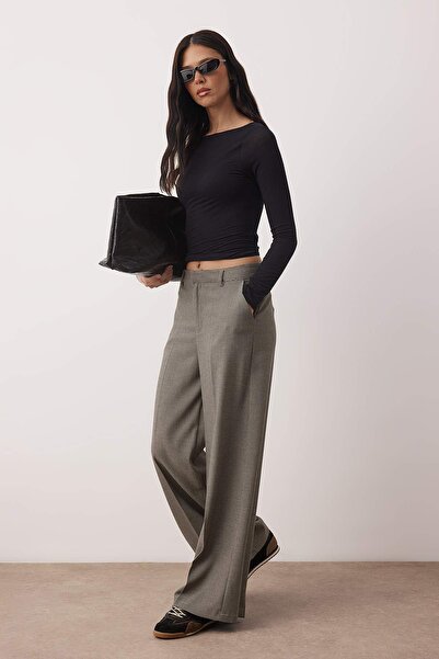 Trendyol Collection Gray Low Waist Loose Fit Woven Wide Leg Pants Twoaw26Pl00165