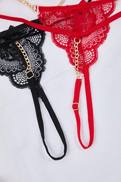 Trendyol Collection Πολύχρωμο εσώρουχο με δαντέλα 2 τεμαχίων με αλυσίδα THMAW26KU00051