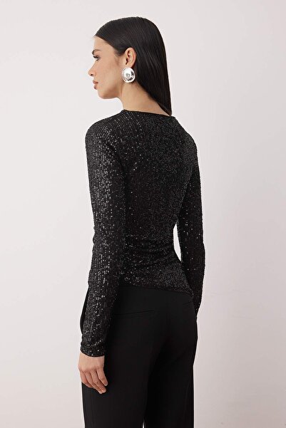 Trendyol Collection Black Boat Neck Knitted Party Blouse Tpraw26Bz00067