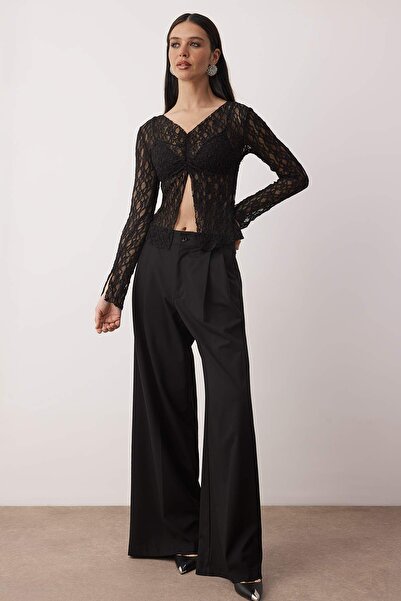 Trendyol Collection Black Unlined V-Neck Lace Party Blouse Tpraw26Bz00069