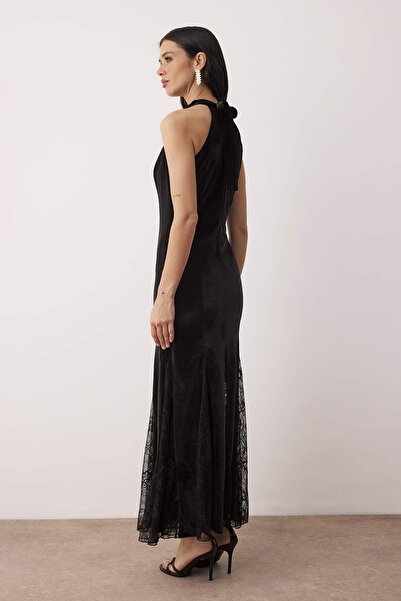Trendyol Collection Black Lace Detailed Knitted Velvet Maxi Unlined Dress Tpraw26El00113