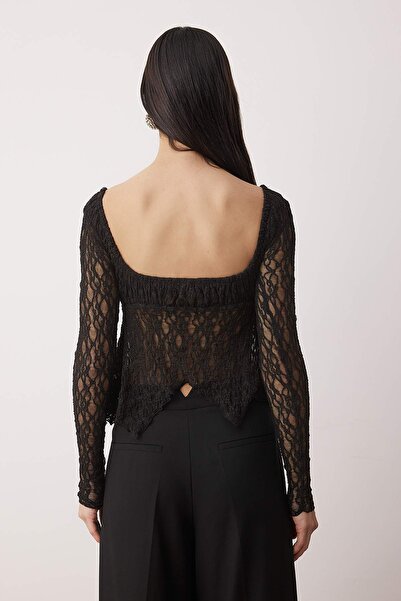 Trendyol Collection Black Square Neck Lace Party Blouse Tpraw26Bz00070