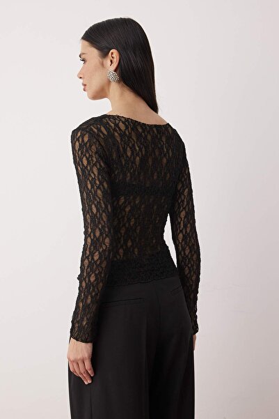 Trendyol Collection Black Unlined V-Neck Lace Party Blouse Tpraw26Bz00069