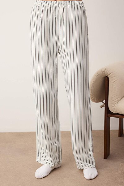 Trendyol Collection Set de pijamale cu țesătură din viscoză cu nasturi în dungi albastre din material subțire THMAW26PT00016