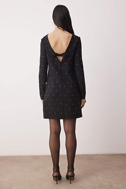 Trendyol Collection Black Stone Printed Woven Mini Unlined Dress Tpraw26El00090