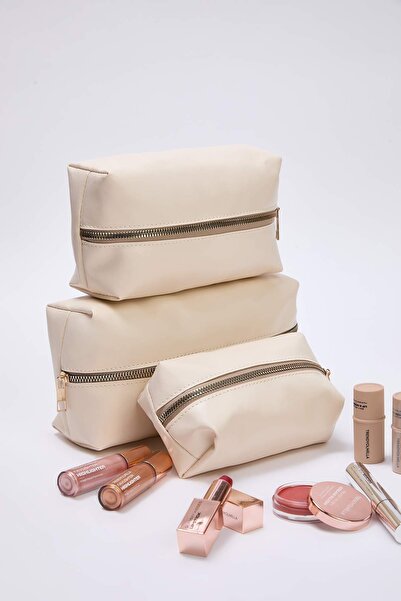 TRENDYOL SHOES Beige Triple Women's Makeup Bag Takaw26Py00010