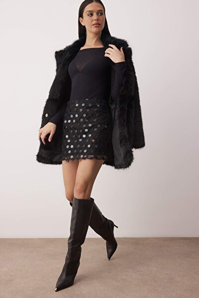 Trendyol Collection Black Super Mini Big Sequined Party Skirt Tpraw26Et00020