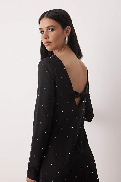 Trendyol Collection Black Stone Printed Woven Mini Unlined Dress Tpraw26El00090