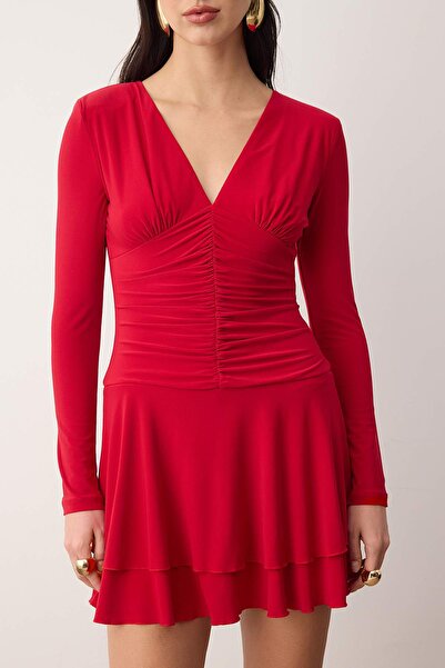 Trendyol Collection Red Knitted Super Mini Stylish/Night Dress with Shorts Lining Inside Tpraw26El00143