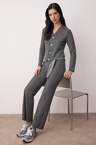 Trendyol Collection Anthracite Thessaloniki Patchwork Fitted/Slim Fit Flexible Knitted Bottom - Top Set Twoaw26Au00138