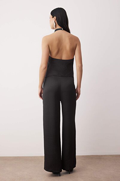 Trendyol Collection Black Degaje Collar Satin Blouse Pants Set Bottom - Top Set Tpraw26Au00004