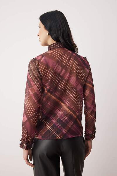 Trendyol Collection Burgundy Plaid Regular Fit Unlined Chiffon Shirt Twoaw26Go00139