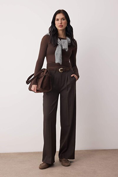Trendyol Collection Brown Trousers Twoaw26Pl00160