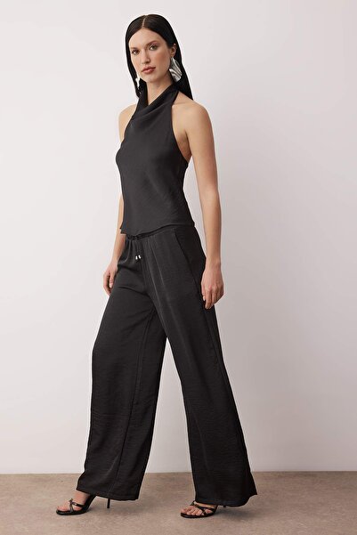 Trendyol Collection Black Degaje Collar Satin Blouse Pants Set Bottom - Top Set Tpraw26Au00004
