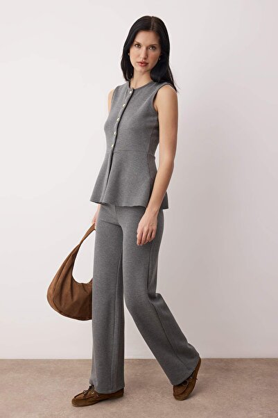 Trendyol Collection Anthracite Thessaloniki Buttoned Waist Opening Wide Leg /Palazzo Bottom Knitted Bottom - Top Set Twoaw26Au00092