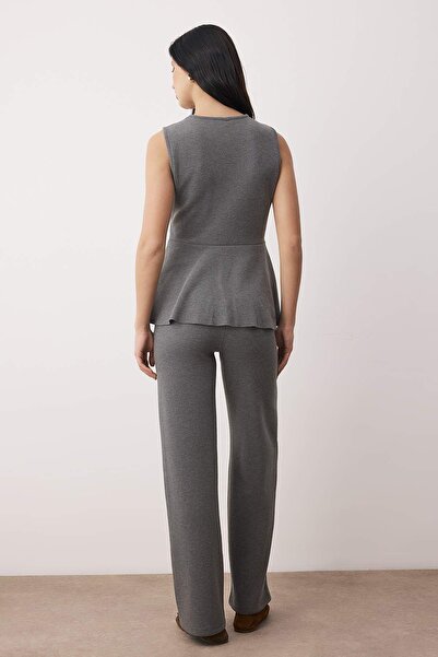 Trendyol Collection Anthracite Thessaloniki Buttoned Waist Opening Wide Leg /Palazzo Bottom Knitted Bottom - Top Set Twoaw26Au00092
