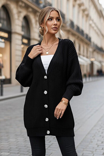 AsprinFashion سترة تريكو طويلة باللون الأسود