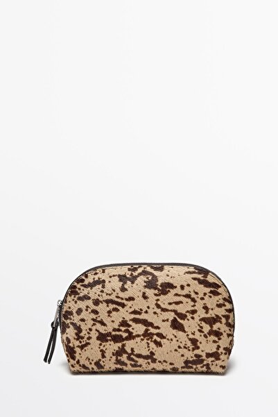 Massimo Dutti Deri üstü saç mini desenli makyaj çantası