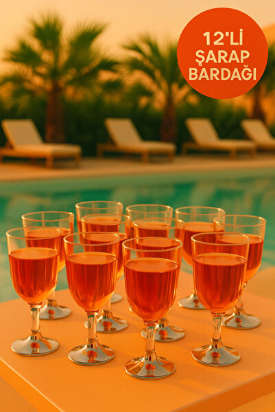 Open Home Concept 12'li Plastik Gümüş Ayaklı Tatlı Ve Şarap Kadehi Parti Team Bride Kadeh Seti