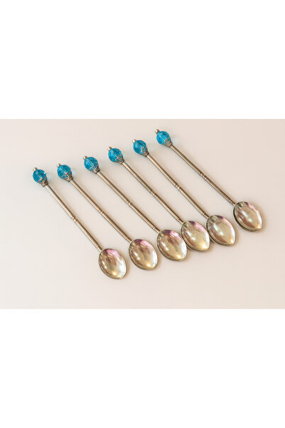 esdekor 6-Piece Blue Stone Silver Color Metal Tea Spoon Set Presentation Gift...