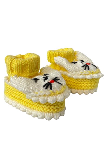 Uretti - Çiğdem 1390 1379 Hand Knitted Rabbit Patterned Yellow Baby Booties /...