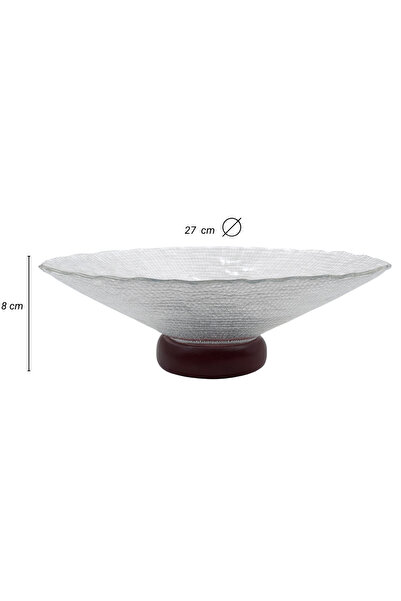 SUPPLIER Glass Fruit Tray with Wooden Base | 27 cm Diameter | Decorative Serving Bowl