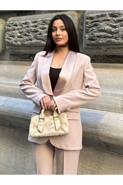 Vuntal BUTİK Costum din două piese Blazer cu guler șal din satin