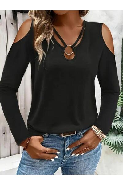 By Sevilen Collection Γυναικεία μπλούζα με μακρύ μανίκι από τον ώμο με κρίκο ...