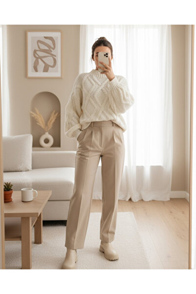 Modamorfo Pulover de iarnă cu mâneci balon cu jumătate de gât - alb