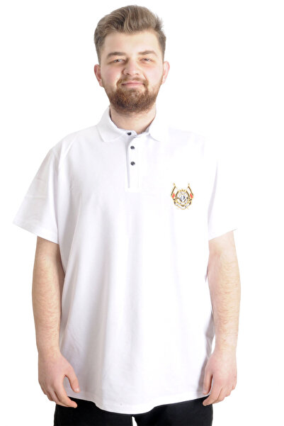 ModeXL Чоловіча футболка-поло - великий розмір, біла, модель 23321