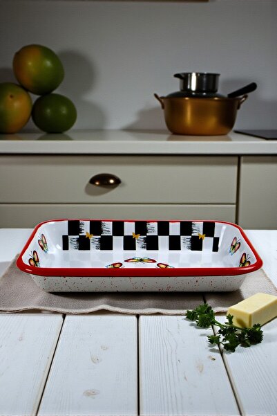 İnci Emaye No 28 Enamel Rectangle Plate Dish Breakfast Camping Picnic