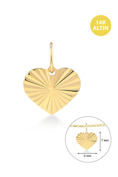 KURSHUNI Taşsız Kalp, 14 Ayar Altın Kolye Ucu