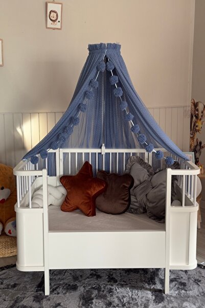 Miniden İndigo Puantiyeli Aparatlı Beşik Cibinliği